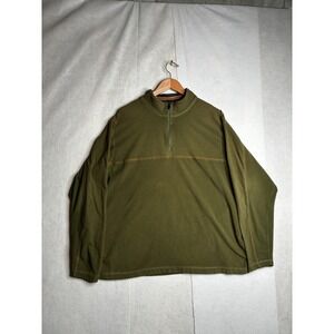 REI Mens XXL Fleece Pullover‎ Quarter Zip Olive Green Mock Neck Hiking Sweater
